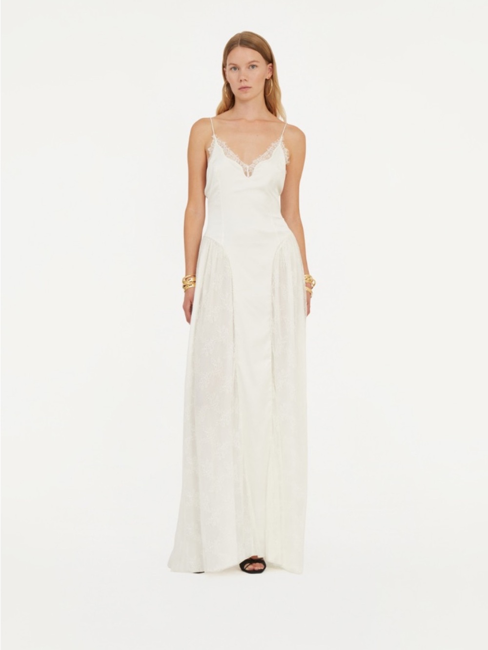 ROTATE bridal lace trimmed satin maxi dress